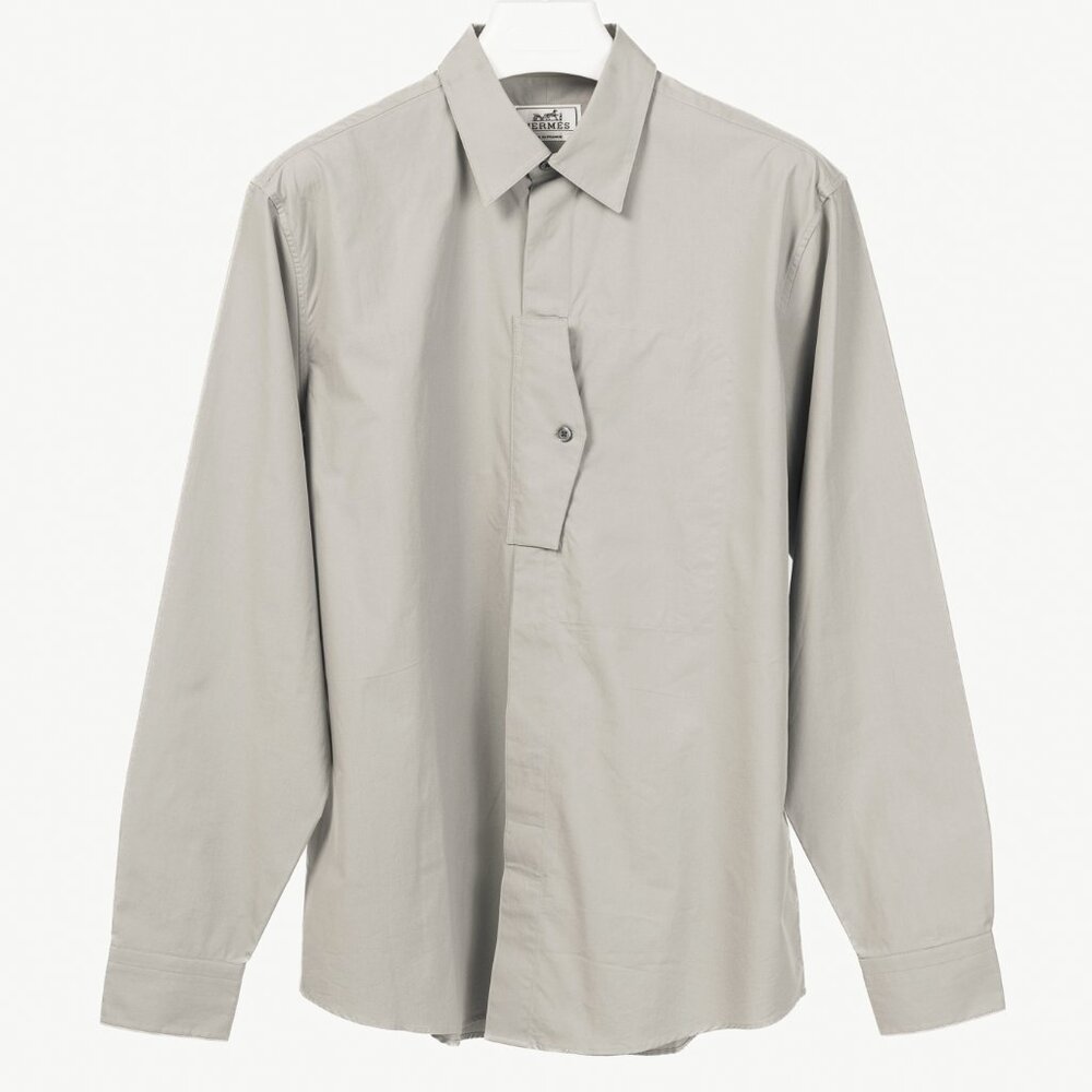 Hermes Light-Grey Cotton-Poplin Vertical-Pocket Shirt